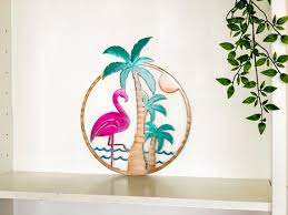 Flamingo Palm Tree Sunset Sign Metal