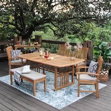 Caterina 6 Piece Teak Wood Outdoor Dining Set With Beige Cushion