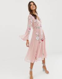 Design Embroidered Midi Dress With Lace Trims Asos Floral