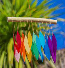 Glass Wind Chime Multicolours Leaves