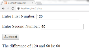 php subtracting two numbers program