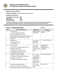 Department Of Mathematics Mat2l1 Course Outline Primary