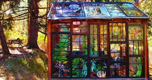 a stained glass cabin in the