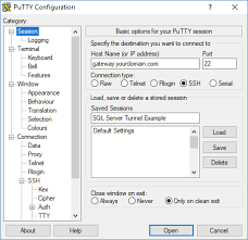 proxying ms sql connections using putty