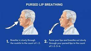 nurse is teaching pursed lip breathing