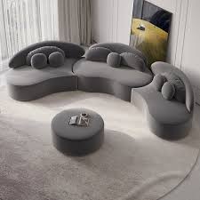 Velvet Sectional Sofa Set With Ottoman