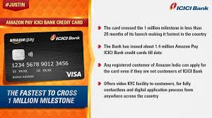 If your new cardmember offer is an amazon.com gift card, it will be loaded into your amazon.com account upon approval of your application. Icici Bank On Twitter Justin Amazon Pay Icici Bank Credit Card Becomes The Fastest Credit Card In The Country To Cross 1 Million Milestone In Less Than 20 Months Of Its Launch