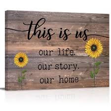 Amazon.com: YOKOU Framed Painting Artwork, Summer Farm This is Us Our Life  Our Story Our Home Sunflower Vintage Wooden Print on Wrapped Canvas for  Walls for Bedroom Bathroom Kitchen Living Room, 12