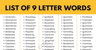 9 letter words 1100 words with 9