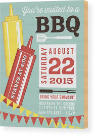 Summer Bbq Invite Template With Ketchup And Mustard Wood Print
