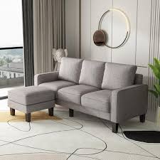 Magic Home 75 In Storage Modern L Shape Living Room 3 Seats Sofa With Ottoman In Light Grey Light Gray