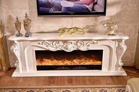 marble white electric fireplace tv