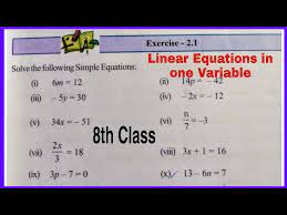 8th class linear equations in one