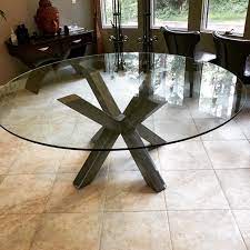Round Glass Top With Large Metal X Base