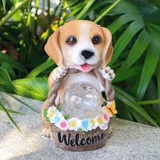 Solar Powered Puppy Statue Lamp With