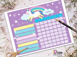 Unicorn Chore Chart Unicorn Reward Chart Weekly Chart Behavior Chart Printable Reward Chart Instant Download Chore Chart For Girls