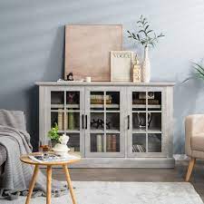 Farmhouse Buffet Cabinet With 3 Glass