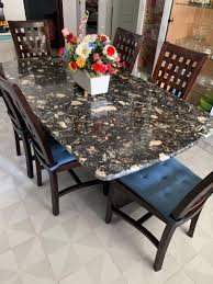 This table is 81 1/2 x 44 and 31 1/2 tall. 6 Seater Solid Granite Dining Table Furniture Tables Chairs On Carousell