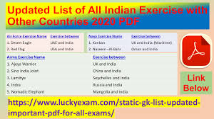updated list of all indian exercise