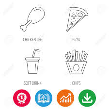 Pizza Pizza And Soft Drink Icons Chicken Leg Linear Sign Award