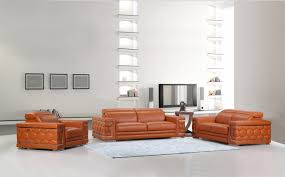 living room set in orange italian leather