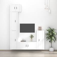 Tv Cabinet Set White Engineered Wood