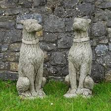 Pair Of Large Deer Hound Stone Statues
