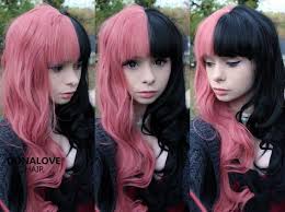 How to remove hair dye no hair dye stain is worth causing skin burns to remove. Www Donalovehair Half Pink Half Black Rainbow Wavy Synthetic Wig Hair Color Pink Pink And Black Hair Split Dyed Hair