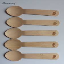 Us 18 0 100 Pieces Unicorn Theme Wooden Spoons Unicorn Party Utensils Wood Spoon Dessert Spoons Candy Bar Baby Shower Birthday Party In Disposable