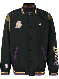 The lakers bomber jacket mens has been inspired by the american professional basketball team los angeles lakers. Marcelo Burlon County Of Milan Marcelo Burlon X Nba La Lakers Bomber Jacket Farfetch Mens Outdoor Jackets Trendy Bomber Jackets Varsity Jacket Men