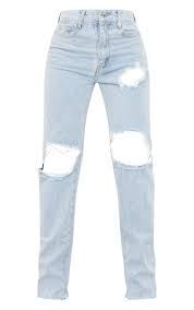 light blue wash ripped staight leg jean
