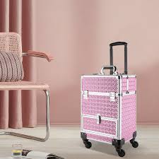aluminum pink rolling makeup trolley