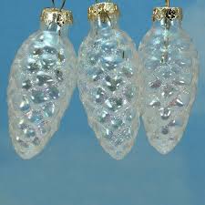 set of 3 ornaments clear pine cones
