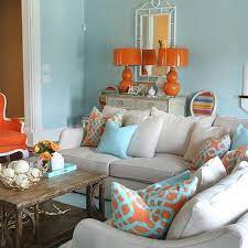 aqua and orange pillows design ideas