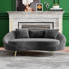 Modern 63 Gray Velvet Curved Sofa Love