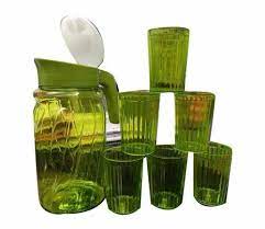 Plain Green Plastic Water Jug Glass Set