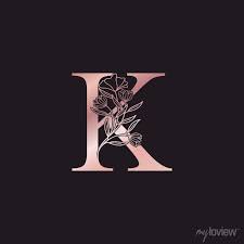 Gold Rose Flower Letter K Luxury Logo