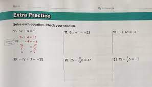 Homework Extra Practice Solve