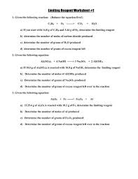 Limiting Reagent Worksheets 1 2 Pdf
