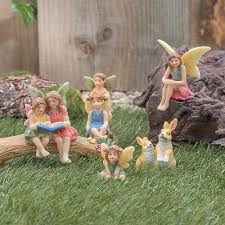 set of 6 garden fairies 2 pet bunnies