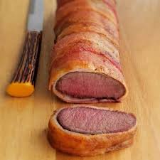 bacon wrapped venison backstrap roast