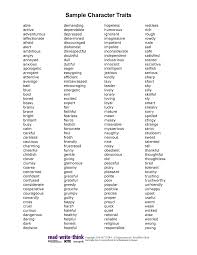 page character traits list education language arts writing page 1 character traits list