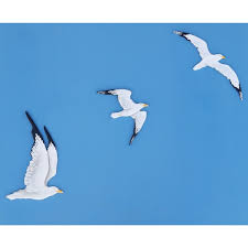 3 Flying Wooden Painting Seagulls Set