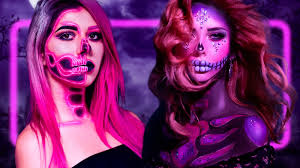 halloween with pink skeleton makeup