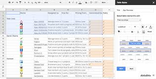 Google Sheets Table Styles Google Sheet Tutorial