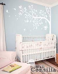 White Tree Wall Decal With Leaves And