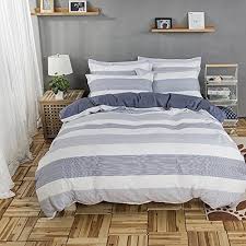 3pcs White And Grey Striped Duvet Cover