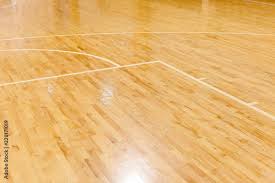 Wooden Floor Of Basketball Court Stock