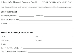 Business Client Information Sheet Template Customer Software
