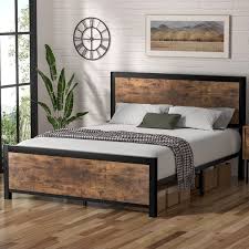metal bed frame with wooden headboard